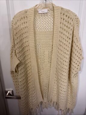 Open-Weave Fringe Cardigan - Cream